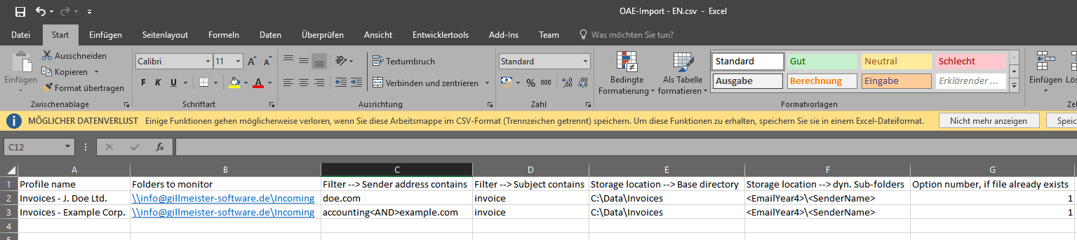 Excel CSV export